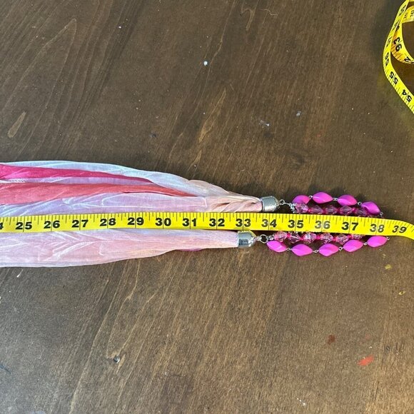 Vintage pink infinity scarf with beads boho 90s retro cottage fairy grandma - Picture 5 of 6